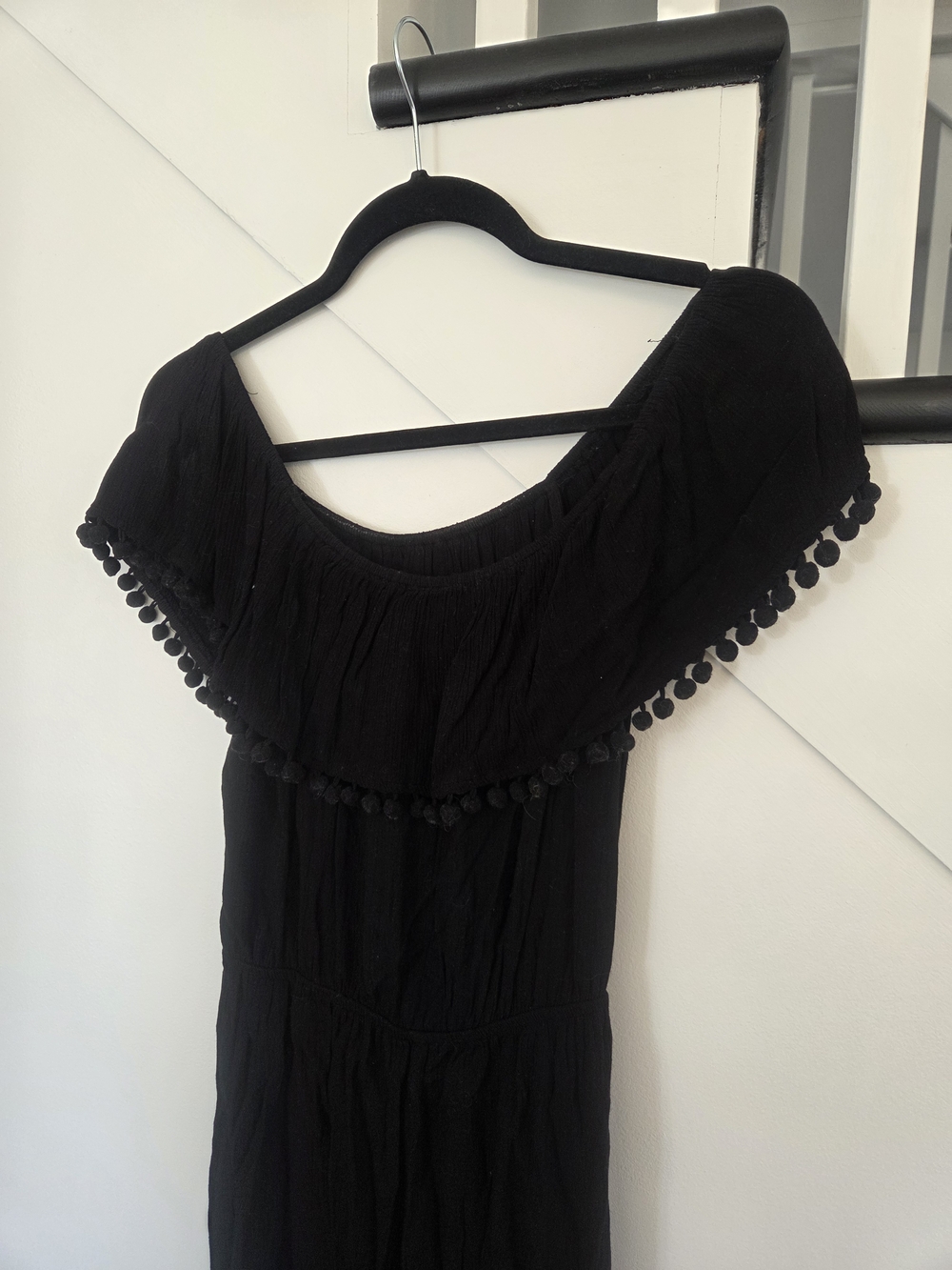 Forever 21 Black Off-Shoulder Pom-Trim Jumpsuit